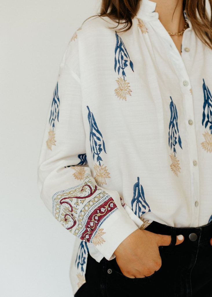 Alix of Bohemia Kiki Brown Dahlia Shirt Details | Tula's Online Boutique