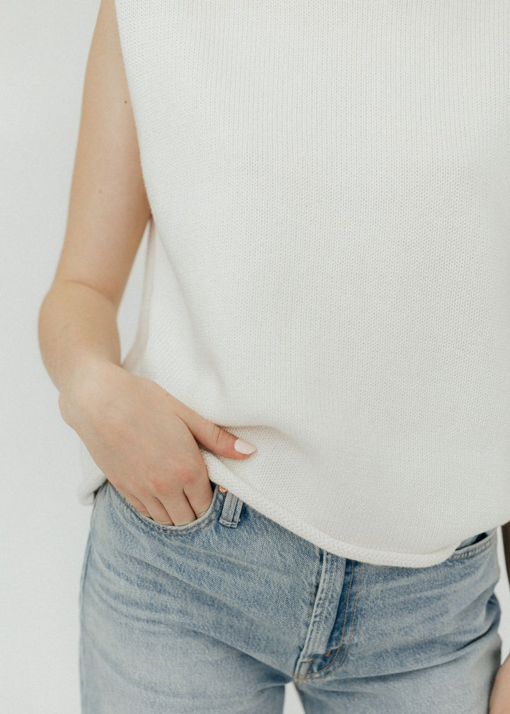 Velvet Aster Sleeveless Sweater in Milk Detail | Tula's Online Boutique