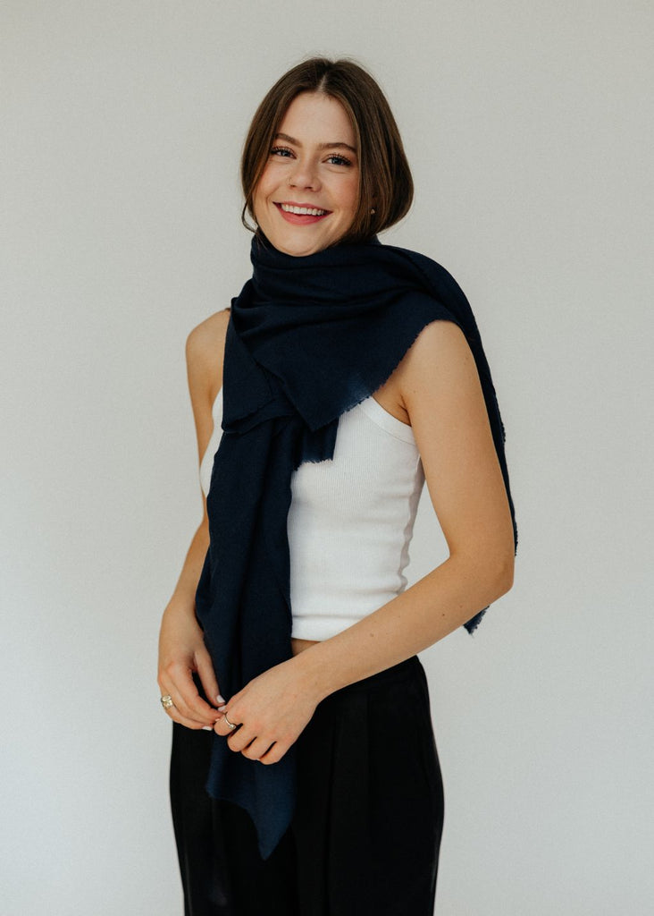 Faliero Sarti Wool Scarf in Navy | Tula's Online Boutique