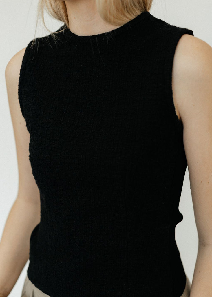 Proenza Schouler Hazel Top in Black Tweed Front Details  | Tula's Online Boutique