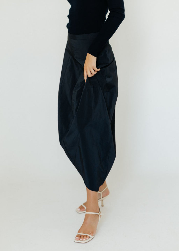 Tibi Asymmetric Balloon Skirt in Navy Detail | Tula's Online Boutique