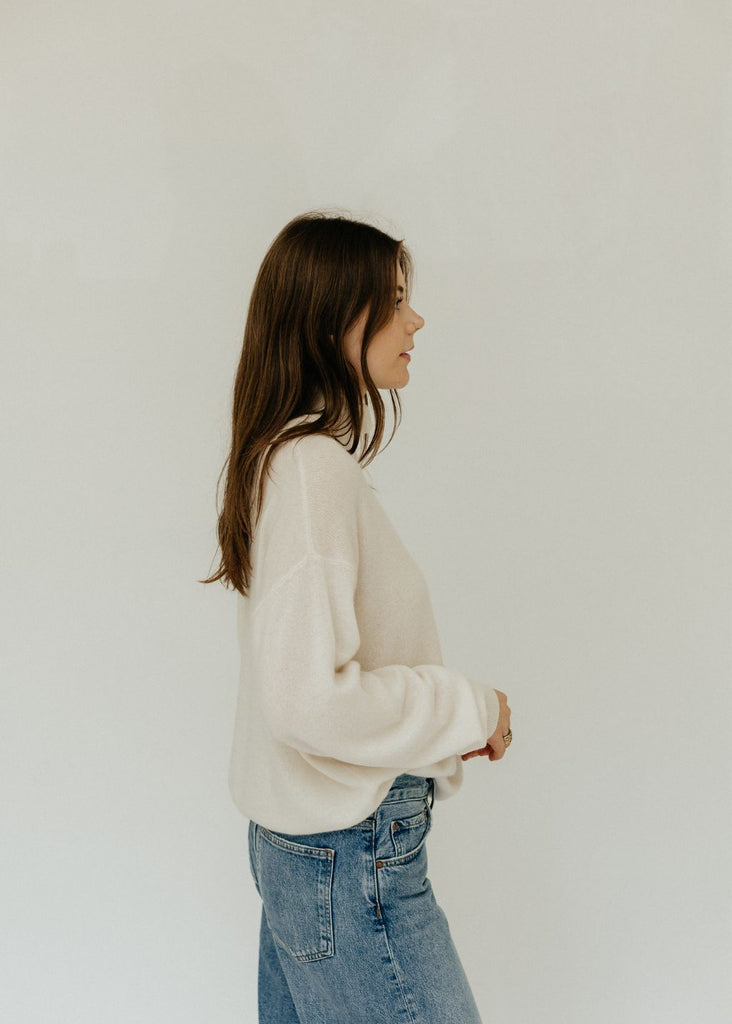 CRUSH Malibu Roll Neck Sweater in White Side | Tula's Online Boutique