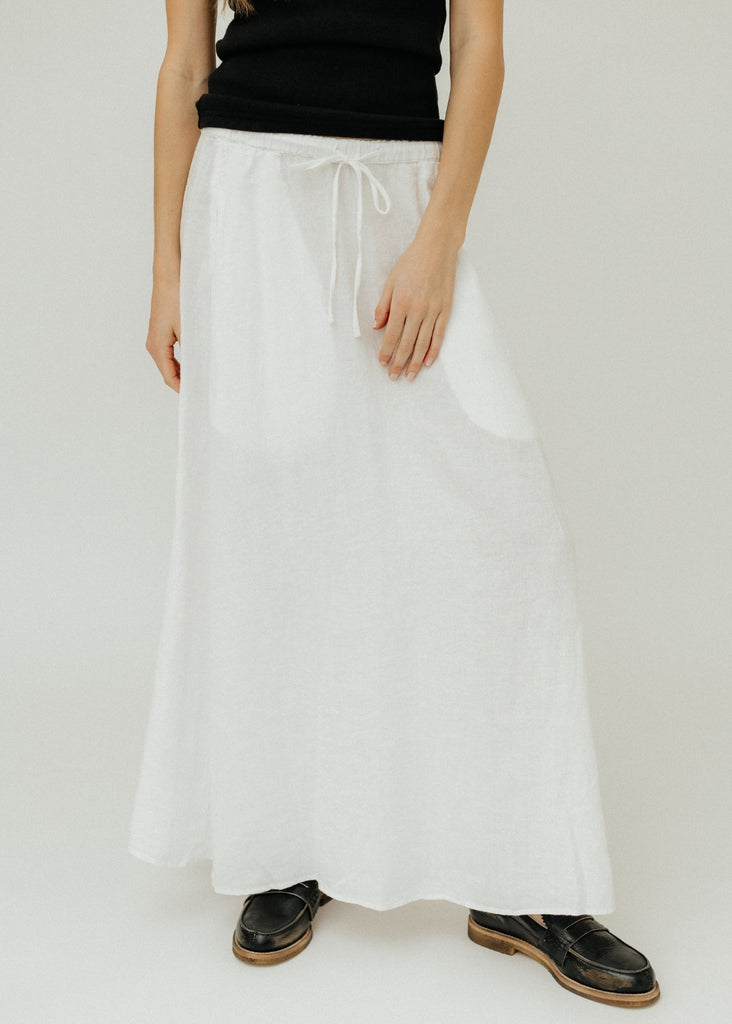 Velvet Bailey Linen Skirt in White Front | Tula's Online Boutique