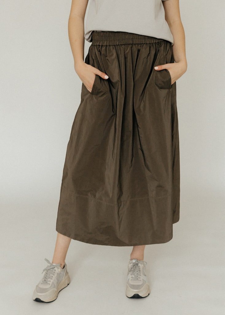 Tibi Nylon Pull on Full Skirt in Dark Taupe | Tula's Online Boutique