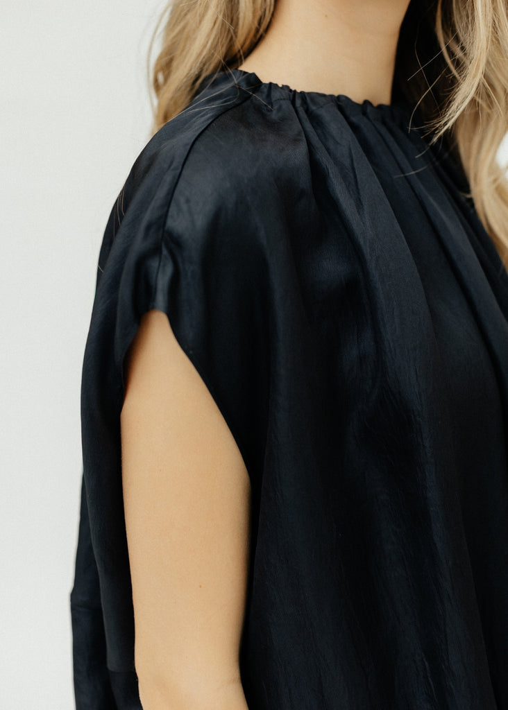 Tibi Spring Acetate Shirred Neck Circular Top in Dark Navy Fabric | Tula's Online Boutique
