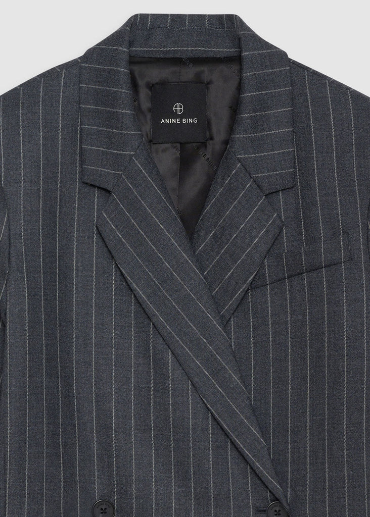 Anine Bing Kaia Blazer in Grey Pinstripe Details | Tula's Online Boutique