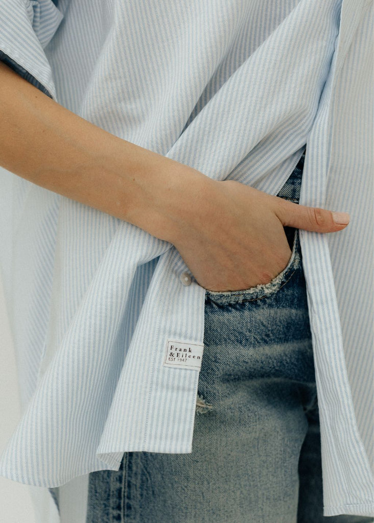 Frank & Eileen "Shirley" Button Up in Light Blue Stripe Details | Tula's Online Boutique