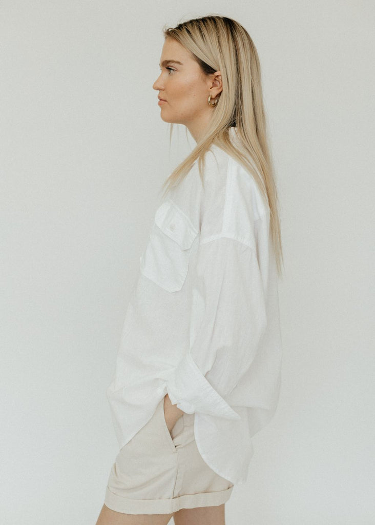 Denimist Utility Shirt in White Side | Tula's Online Boutique