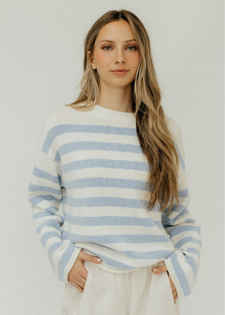 Velvet Lex Sweater in Milk/Blue | Tula's Online Boutique