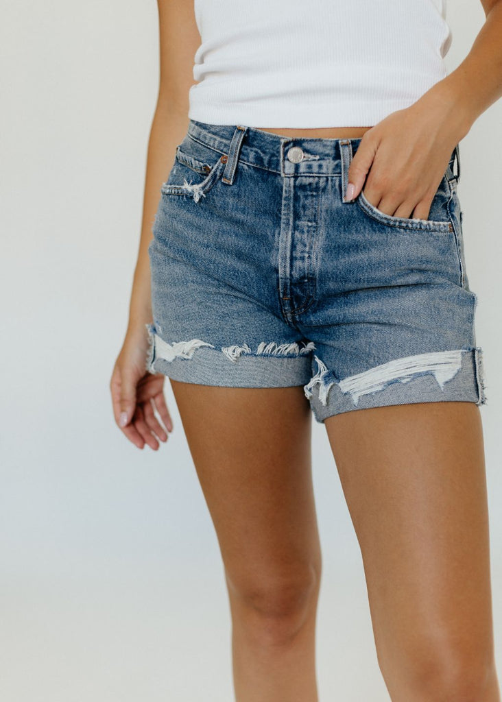 AGOLDE Cuffed Parker Long Short in Heat Wave Details | Tula's Online Boutique