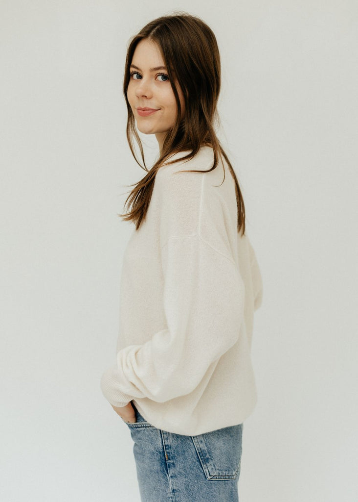 CRUSH Malibu V 2.0 Sweater in White Side | Tula's Online Boutique