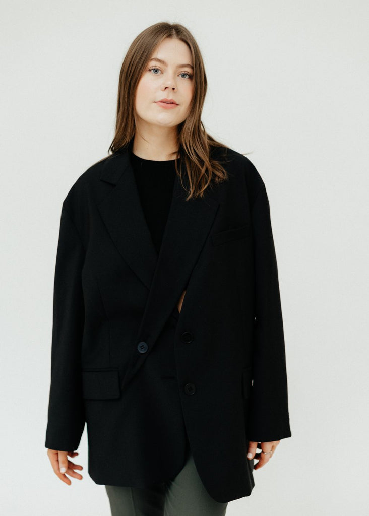 Tibi Recycled Tropical Wool Detached Lapel Liam Blazer Front | Tula's Online…