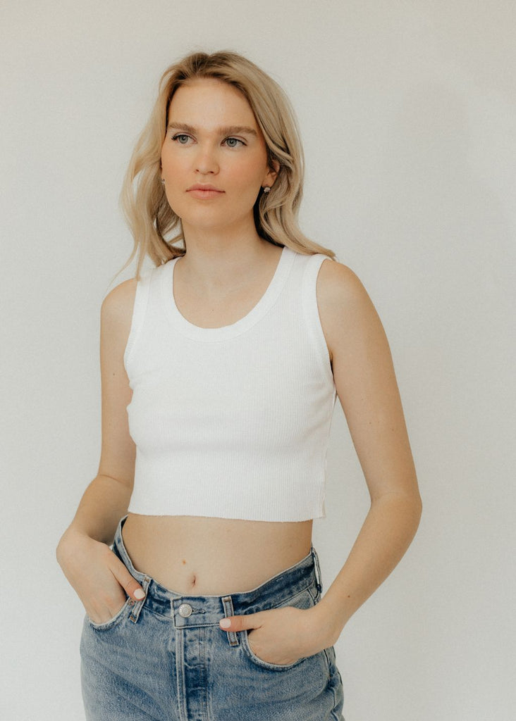 AGOLDE Cropped Poppy Tank in White Front | Tula's Online Boutique