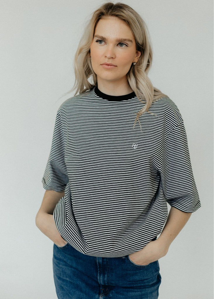 Anine Bing Bo Tee in Black and White Stripe Front | Tula's Online Boutique
