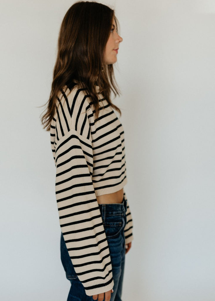 Denimist Cropped Stripe Turtleneck Sweater Side | Tula's Online Boutique