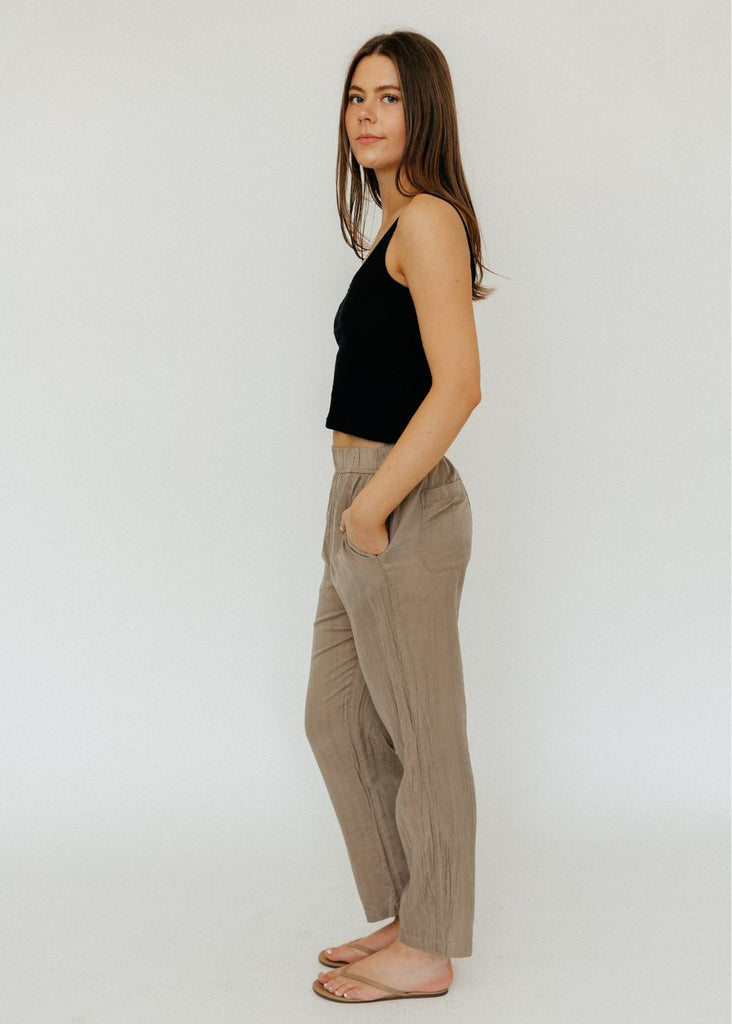 Raquel Allegra Fez Pant in Washed Khaki Side View | Tula's Online Boutique