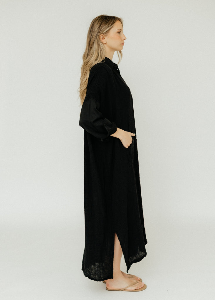 Raquel Allegra Caftan Shirt Dress in Black Side | Tula's Online Boutique