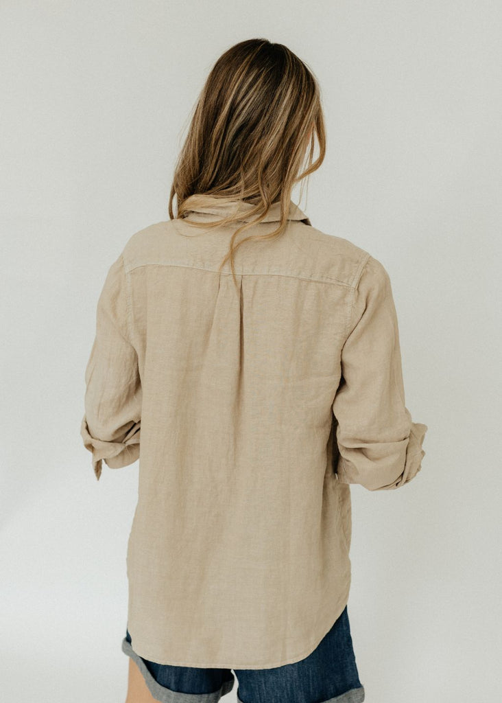 Velvet Natalia Woven Button Up in Biscuit | Tula's Online Boutique