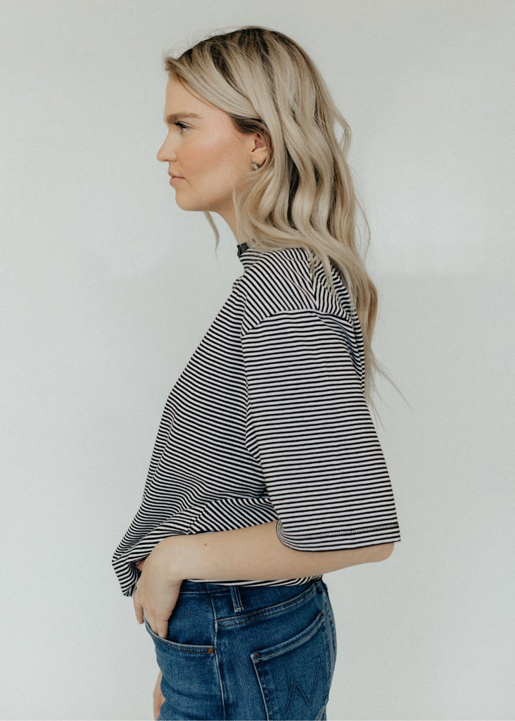 Anine Bing Bo Tee in Black and White Stripe Side | Tula's Online Boutique