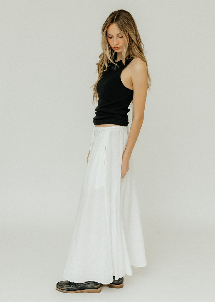 Velvet Bailey Linen Skirt in White Side | Tula's Online Boutique
