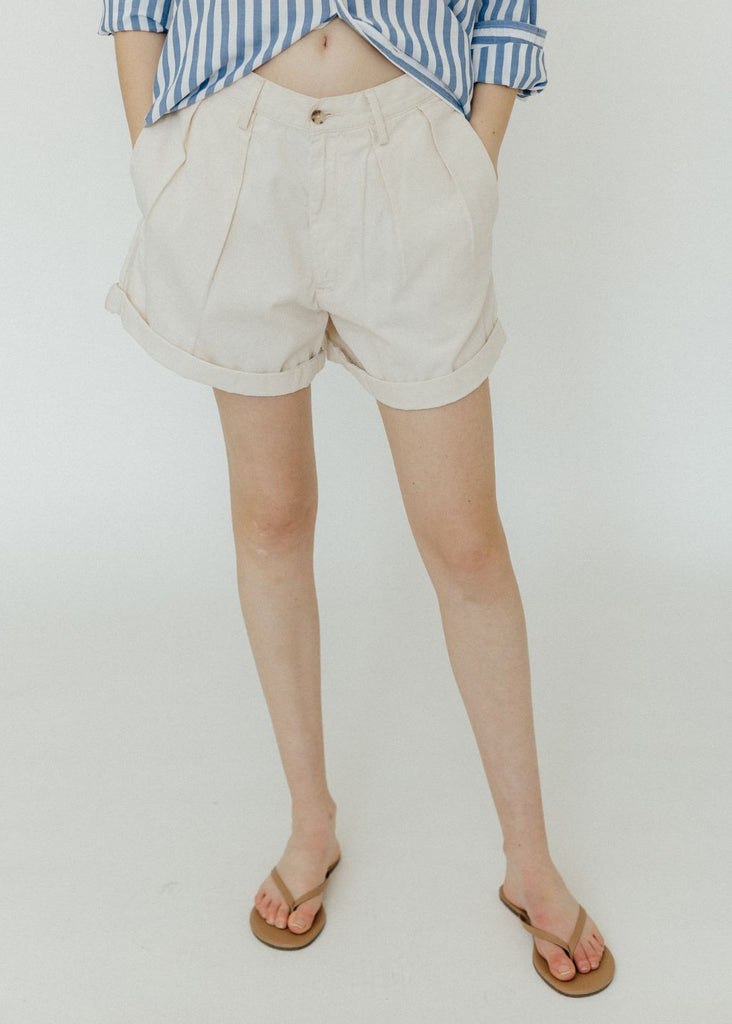 Denimist Blair Double Pleated Short in Natural Front View | Tula's Online Boutique