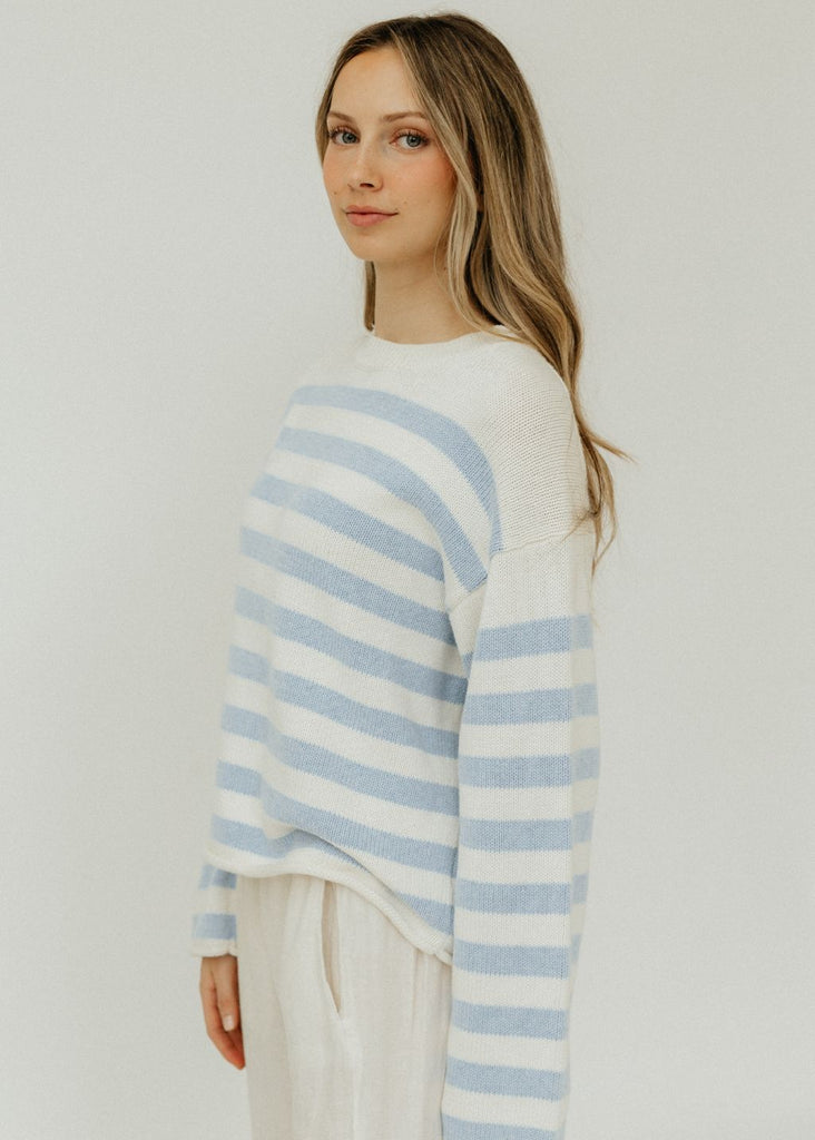 Velvet Lex Sweater in Milk/Blue Side | Tula's Online Boutique