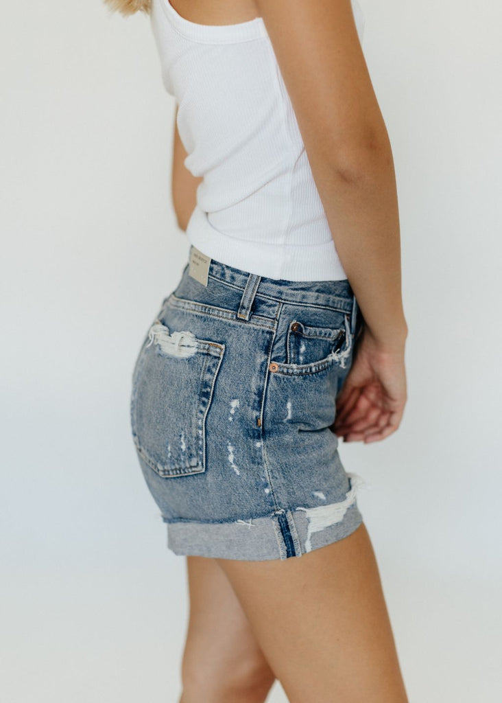 AGOLDE Cuffed Parker Long Short in Heat Wave Side View | Tula's Online Boutique