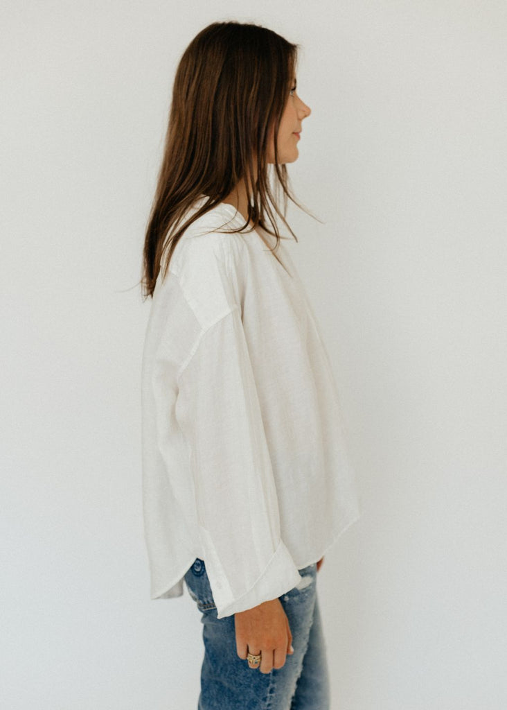 R13 Twisted Neck Shirt in White Left | Tula's Online Bouique