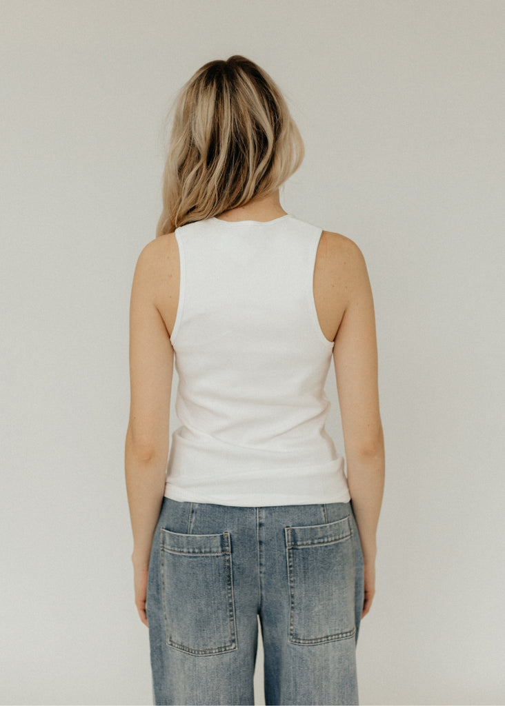 Tibi Ribbed T Tank in White Back | Tula's Online Boutique