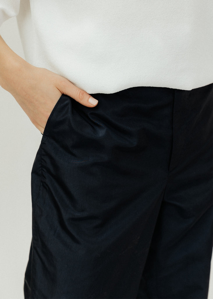 Tibi Silk Nylon Straight Leg Trouser in Navy Detail | Tula's Online Boutique