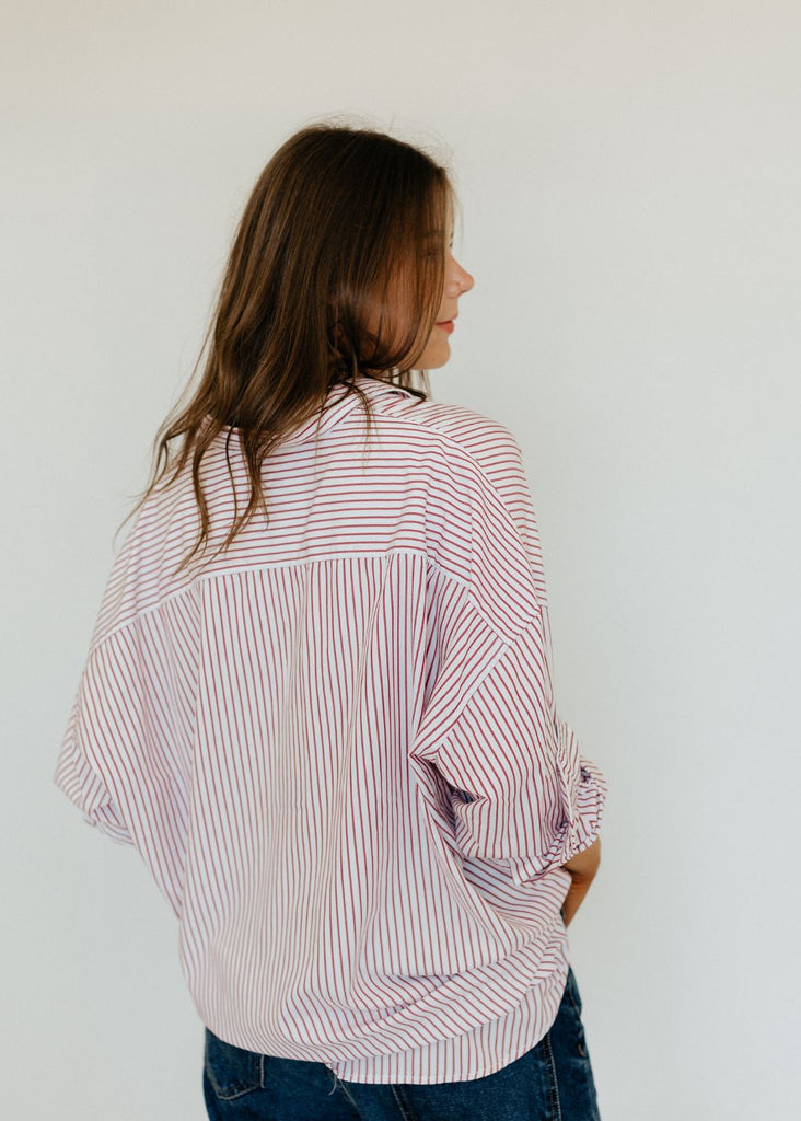 Denimist Button Front Shirt in Red Stripe Back | Tula's Online Boutique