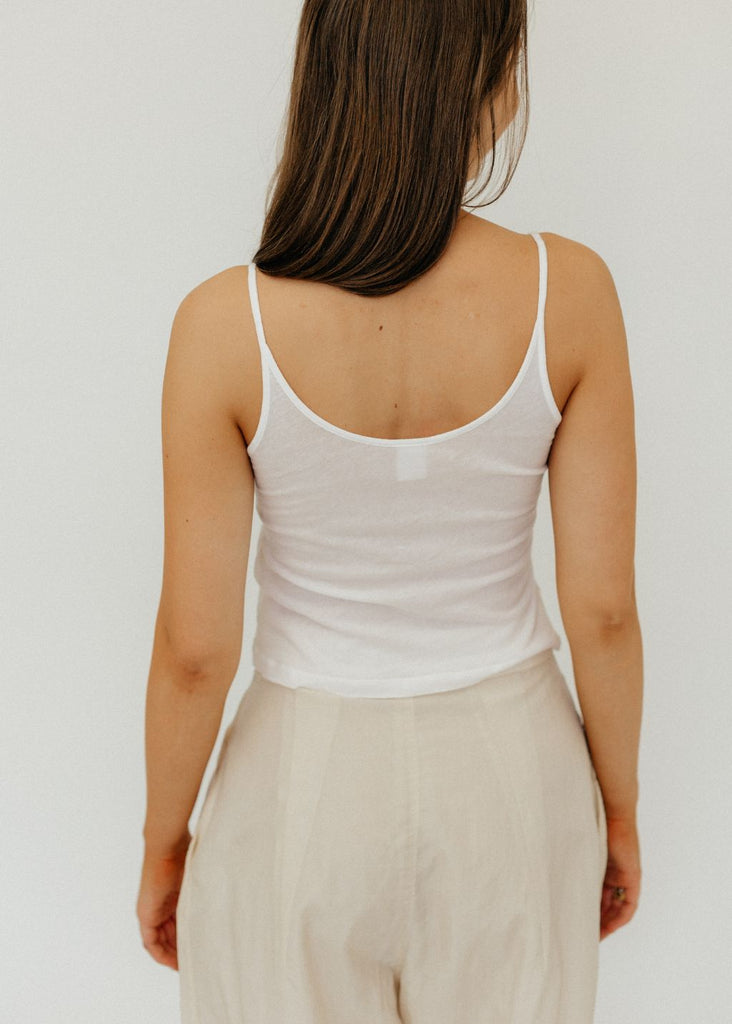 RE/DONE Sheer Spaghetti Strap Tank in White Back | Tula's Online Boutique