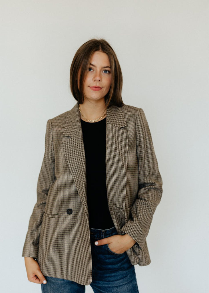 Anine Bing Madeleine Blazer Mini Houndstooth | Tula's Online Boutique