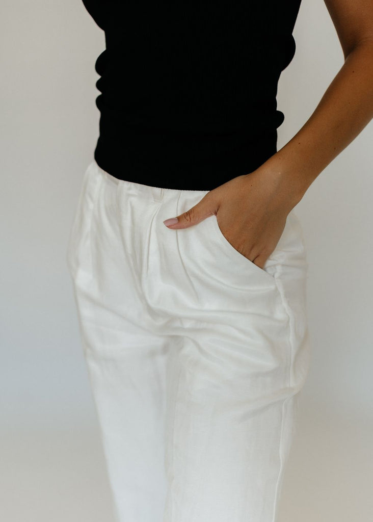 Anine Bing Carrie Pant in White Up Close | Tula's Designer Boutique