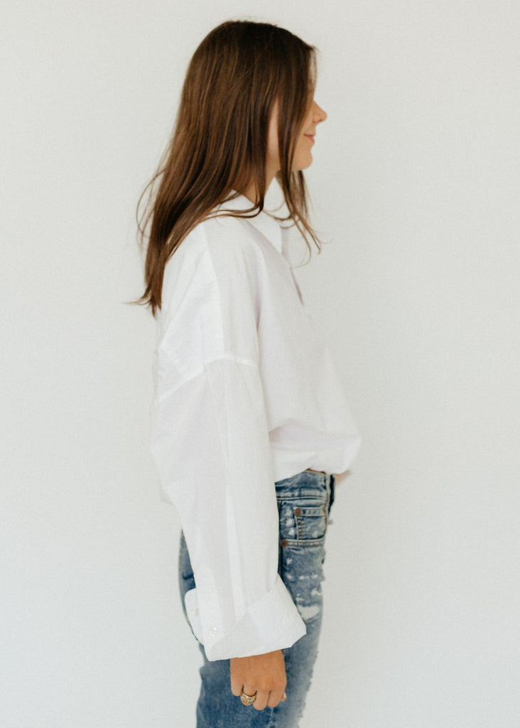 R13 Crossover Bubble Shirt in White Right | Tula's Online Boutique