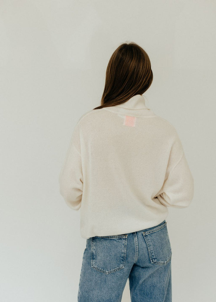 CRUSH Malibu Roll Neck Sweater in White Back | Tula's Online Boutique