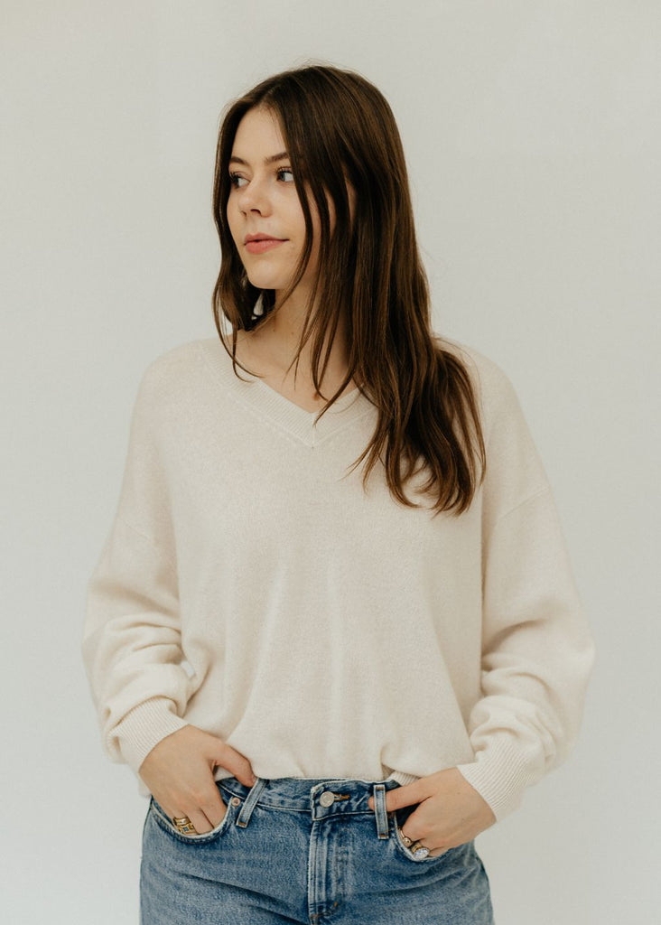 CRUSH Malibu V 2.0 Sweater in White | Tula's Online Boutique