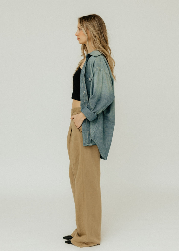 RE/DONE Chambray Oversized Shirt Side View | Tula's Online Boutique