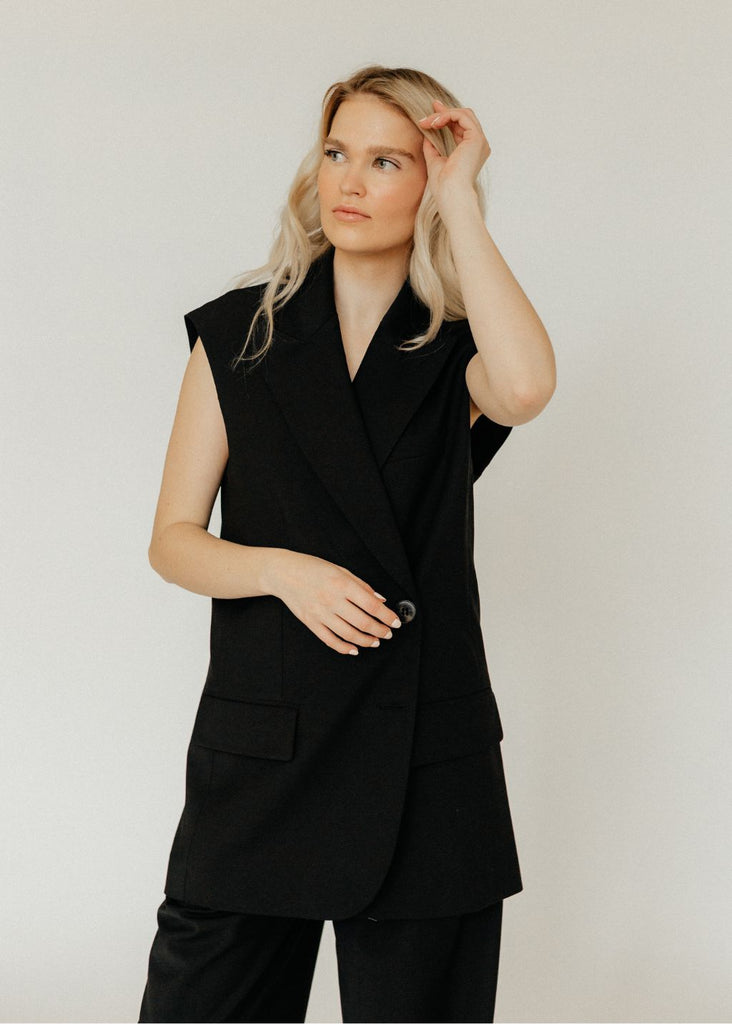 Tibi Tropical Wool Liam Vest in Black | Tula's Online Boutique