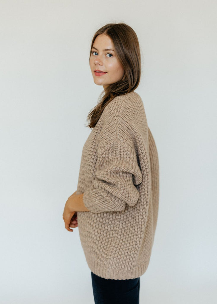 Anine Bing Sydney Crew Sweater in Camel Side | Tula's Online Boutique