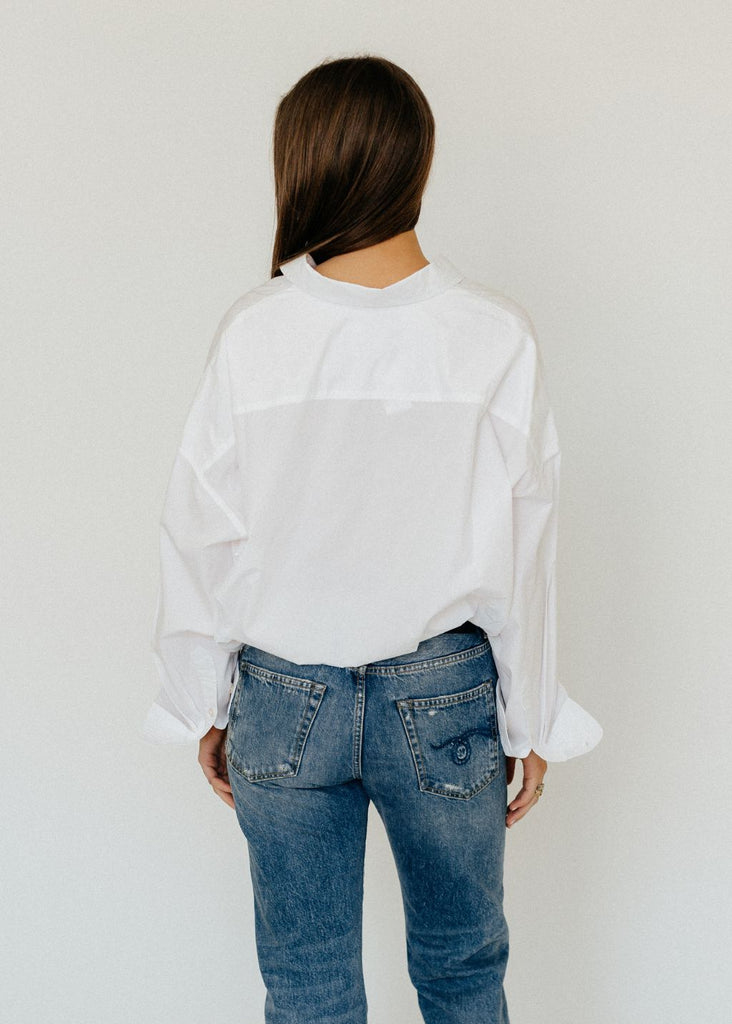 R13 Crossover Bubble Shirt in White Back | Tula's Online Boutique