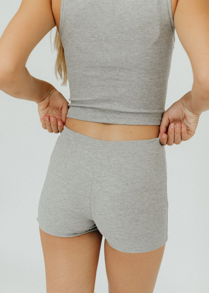 Éterne Drawstring Short in Heather Grey back | Tula's Online Boutique