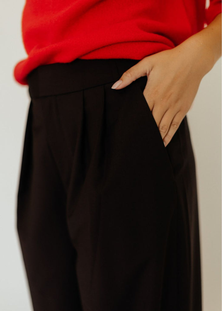 Tibi Tropical Wool Stella Pant in Dark Brown Details | Tula's Online Boutique