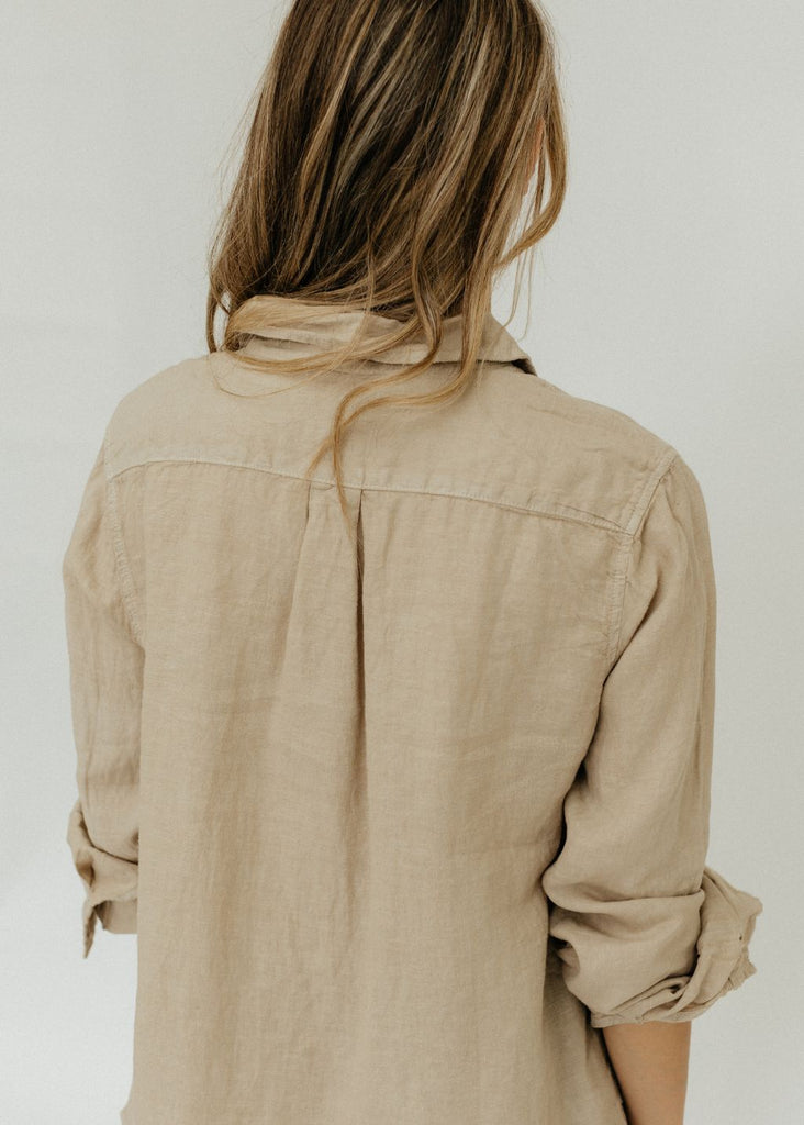 Velvet Natalia Woven Linen Button Up in Biscuit Details | Tula's Online Boutique