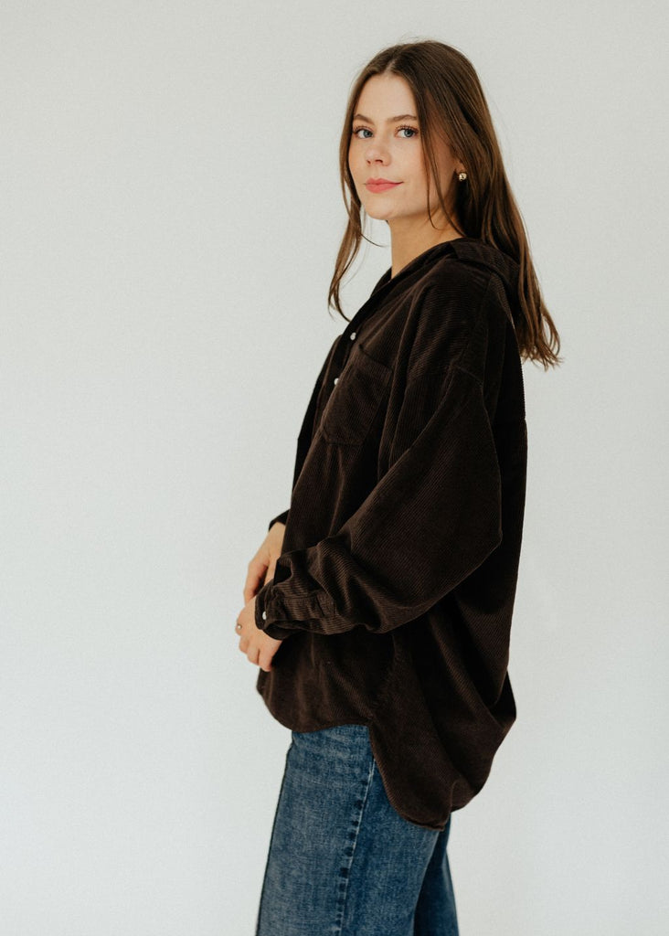 Frank & Eileen Shirley Button Up in Chocolate Side | Tula's Online Boutique