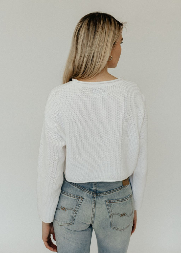 Denimist Cropped Relaxed Sweater in White Back | Tula's Online Boutique