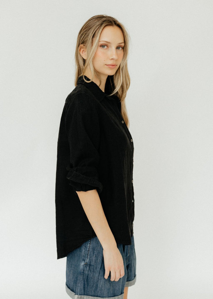 Velvet Natalia Woven Button Up in Black | Tula's Online Boutique