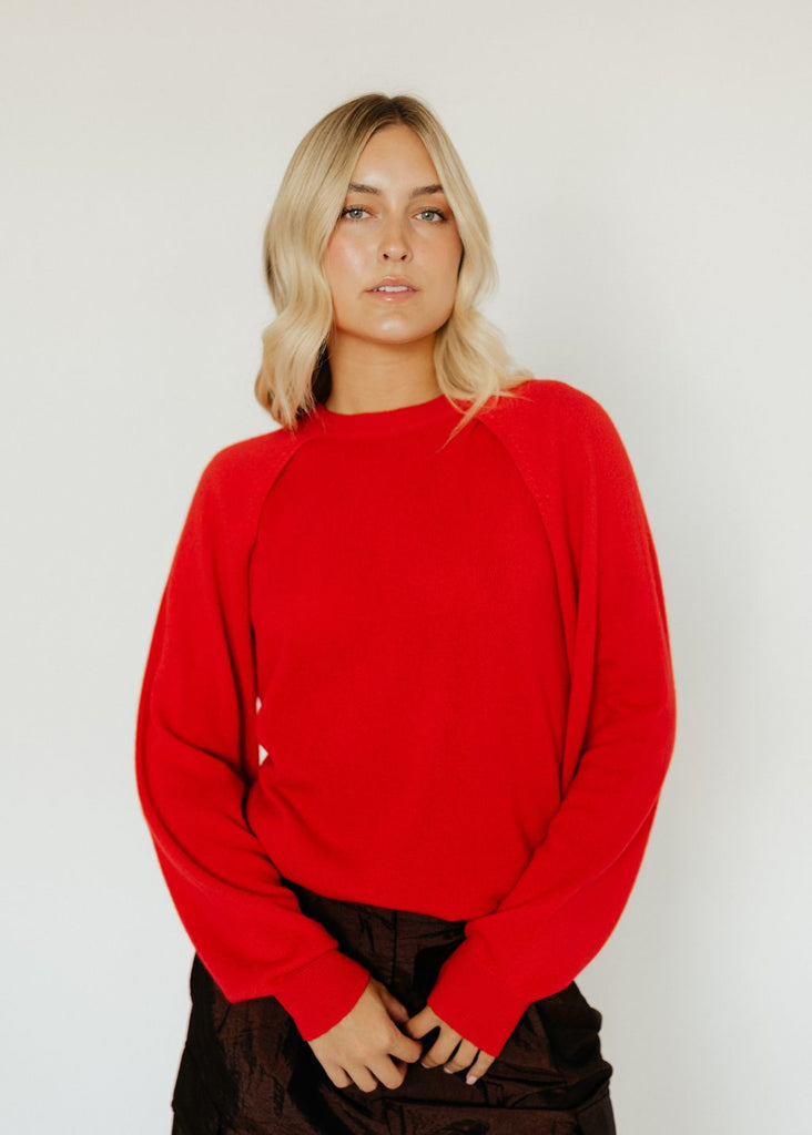 Tibi Cashmere Easy Cocoon Tunic in Red Front | Tula's Online Boutique