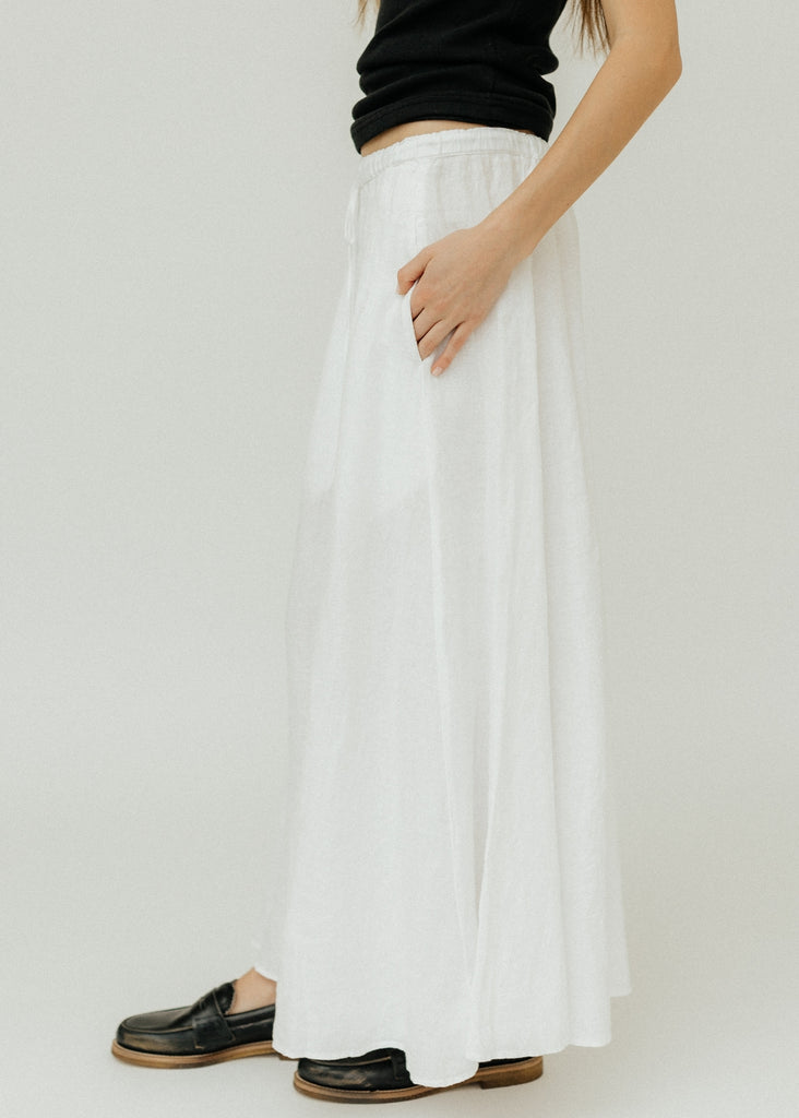 Velvet Bailey Linen Skirt in White Side Detail | Tula's Online Boutique