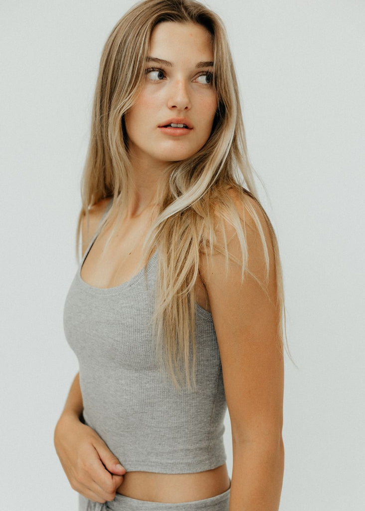 Éterne Square Neck Tank in Heather Grey side | Tula's Online Boutique